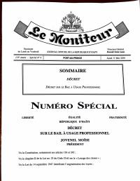 Décret sur le bail à usage professionnel (Le Moniteur, 175e année, Spécial No 4, 11 mai 2020)