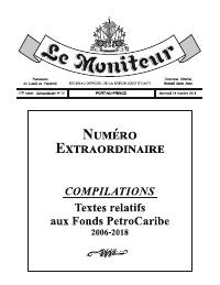 Compilations : textes relatifs aux Fonds PetroCaribe, 2006-2018 (Le Moniteur, 178e année, Extraordinaire No 19, 24 octobre 2018)