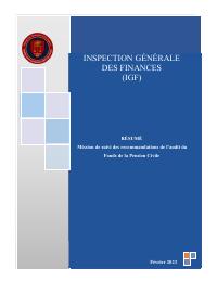 IGF Mission Summary: Mission de suivi des recommandations de l'audit du Fonds de la Pension Civile