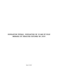 Total Population, Population Aged 18 and Over, Households and Densities Estimated for 2009