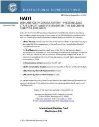 (2024) Haiti 2024 Article IV Consultation - Press Release; Staff Report; and Statement by the Executive Director for Haiti
