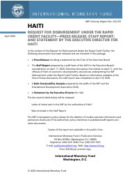 (2020) Haiti Request for Disbursement Under the Rapid Credit Facility - Press Release; Staff Report; and Statement by the Executive Director for Haiti