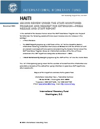 (2025) Haiti: Second Review Under the Staff-Monitored Program and Request for Extension — Press Release and Staff Report