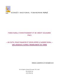 FRICS: Rural Solidarity Investment and Credit Fund - A Tool to Finance and Develop Rural Haiti