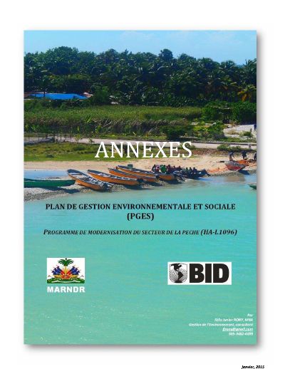 Pwogram modènizasyon sektè lapèch (HA-L1096): anèks Plan Jesyon Anviwònman ak Sosyal (PGES)