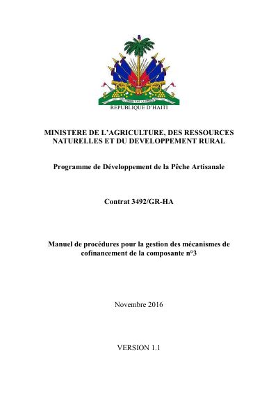 Artisanal Fisheries Development Program (PDPA): Procedures Manual for the Co-financing Mechanism of Component 3