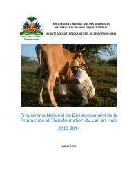 (2010-2014) National Programme for the Development of Milk Production and Processing in Haiti
