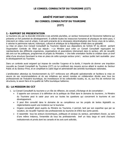 Order Creating the Tourism Advisory Council (CCT)