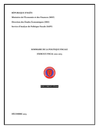 Sommaire de la politique fiscale, exercice fiscal 2012-2013
