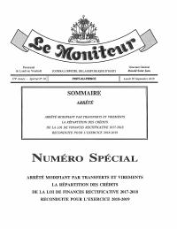 (FY2019) Arete ki modifye pa transfè ak vireman repatisyon kredi lwa finans rektifikativ 2017-2018 yo rekondui pou ekzèsis 2018-2019 (Le Moniteur, 174yèm ane, Espesyal No 18)