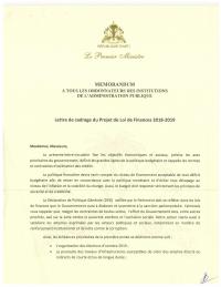 (2018-11) Budget framing letter for the FY2018-2019 Finance Law