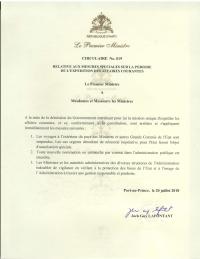 (2018) Circular No. 019 on Measures Governing the Handling of Current Affairs Following the Government's Resignation