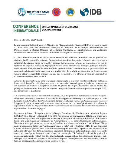 International High-Level Conference on Disaster Risk Financing