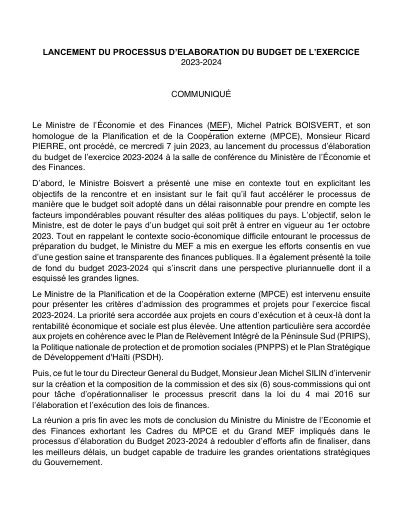 Launch of the Preparation of the FY2023-2024 Budget