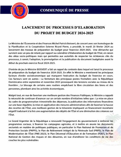 Launch of the Preparation of the Draft FY2024-2025 Budget