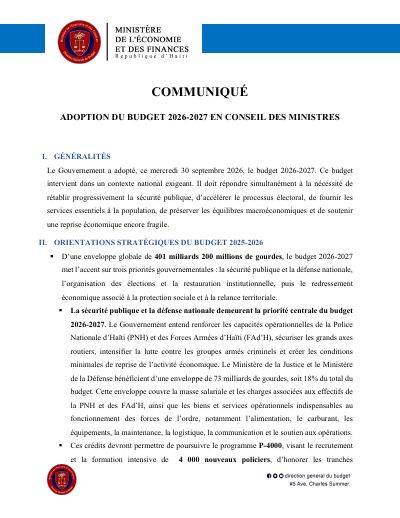 Adoption of the 2026-2027 Budget in the Council of Ministers