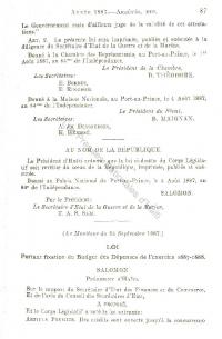 (FY1888) Bidjè jeneral ekzèsis 1887-1888 (Bilten lwa ak zak, ane 1887)