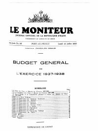 (FY1938) General Budget for the 1937-1938 Financial Year (Le Moniteur, No. 56, 12 July 1937)