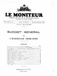 (FY1939) Bidjè jeneral ekzèsis 1938-1939 (Le Moniteur, 29 septanm 1938)