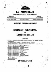 (FY1953) Bidjè jeneral ekzèsis 1952-1953 (Le Moniteur, 107yèm ane, 30 septanm 1952)