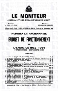 (FY1964) General Budget for the 1963-1964 Financial Year (Le Moniteur, 118th year No. 90, 27 September 1963)