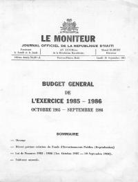 (FY1985-1986) General Budget of the Republic of Haiti