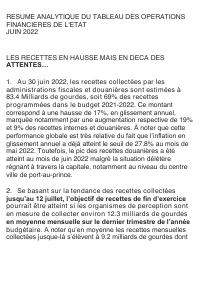 (2022-06) Analytical summary of the Table of State financial operations (TOFE), position at 30 June 2022