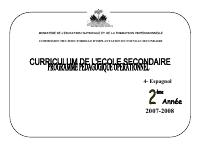 Detailed Syllabus for Spanish, 2nd Year of the New Secondary