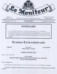 (2009-03) Le Moniteur, 164yèm Ane No. 29, 25 mas 2009: lwa kad ki òganize sektè dlo potab ak asenisman, ak konvansyon kad ALBA-Ayiti