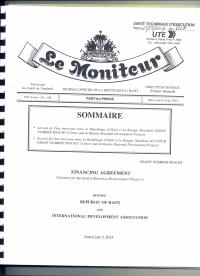 (2014-08) Le Moniteur, No. 148, 6 out 2014: akò don ant Repiblik Ayiti ak Bank Mondyal la pou Pwojè Devlopman Rejyonal Sant ak Latibonit (H950-HT ak SCF-PPCR TF017021)