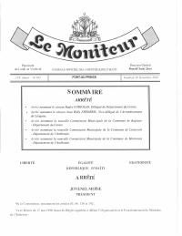 Orders Appointing the Delegate for the Centre Department, the Vice-Delegate for Léogâne and a Municipal Commission (Le Moniteur, 16 November 2018)