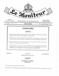 Order Creating a Presidential Commission for the Monitoring, Efficiency and Effectiveness of Public Policies (Delivery Unit) and Appointing its Coordinator (Le Moniteur, 20 December 2018)