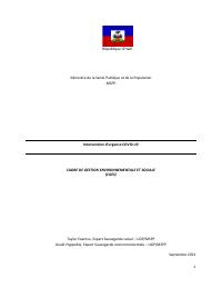 (2021-09) Kad Jesyon Anviwònmantal ak Sosyal (CGES), entèvansyon dijans COVID-19, vèsyon septanm 2021