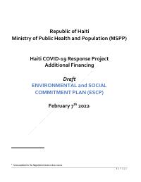 (2022-02-07) Environmental and Social Commitment Plan, Haiti COVID-19 Response Project, additional financing (draft)