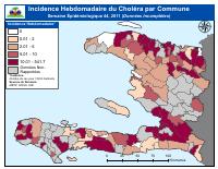 (2011-11-05) Ensidans cholera chak semèn pa komin, semèn epidemyolojik 44, 2011