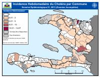 (2013-05-25) Ensidans cholera chak semèn pa komin, semèn epidemyolojik 21, 2013