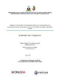 Enquête sur les attitudes de la population adulte sur la stigmatisation et la discrimination envers les personnes vivant avec le VIH et les groupes vulnérables en Haïti