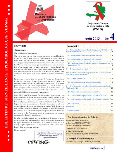 Bulletin de Surveillance Épidémiologique VIH/Sida numéro 4, août 2013