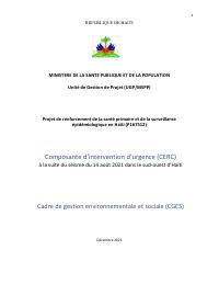 (2021-12) Kad jesyon anviwònmantal ak sosyal konpozant entèvansyon dijans (CERC) apre tranblemanntè 14 out 2021 an