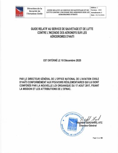Guide on the Aircraft Rescue and Fire Fighting Service at Haiti's Aerodromes