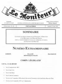 (2009-06-12) Lwa ki fikse règ jeneral pou pasasyon, egzekisyon ak reglman mache piblik ki egal oswa depase chif limit yo (Le Moniteur, 164yèm ane No 60, 12 jen 2009)