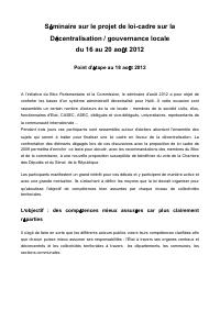 Status Report on the Parliamentary Seminar on the Draft Decentralization Framework Law