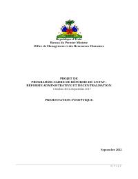(2012-09) Draft Framework Programme for State Reform, Administrative Reform and Decentralisation, October 2012 to September 2017: Synoptic Presentation