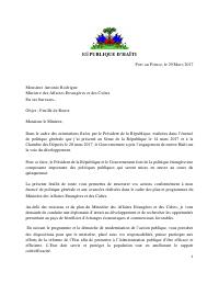 (2017-03-29) Roadmap for the Ministry of Foreign Affairs and Worship (Antonio Rodrigue)