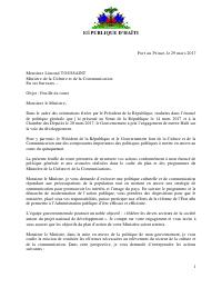 (2017-03-29) Roadmap for the Ministry of Culture and Communication (Limond Toussaint)