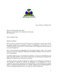 (2017-03-29) Roadmap for the Ministry of the Interior and Territorial Collectivities (Max Rudolph Saint Albin)