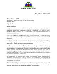 (2017-03-29) Roadmap for the Ministry of Youth, Sports and Civic Action (Régine Lamur)