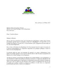 (2017-03-29) Roadmap for the Ministry of Public Health and Population (Marie Greta Roy Clément)