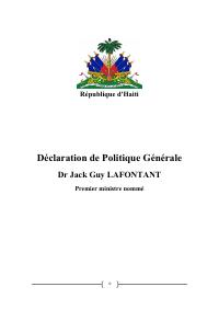 (2017) General Policy Declaration of Prime Minister-designate Jack Guy Lafontant
