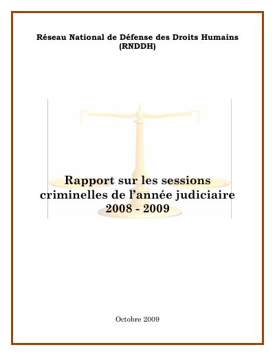 Report on the criminal assizes of the 2008-2009 judicial year